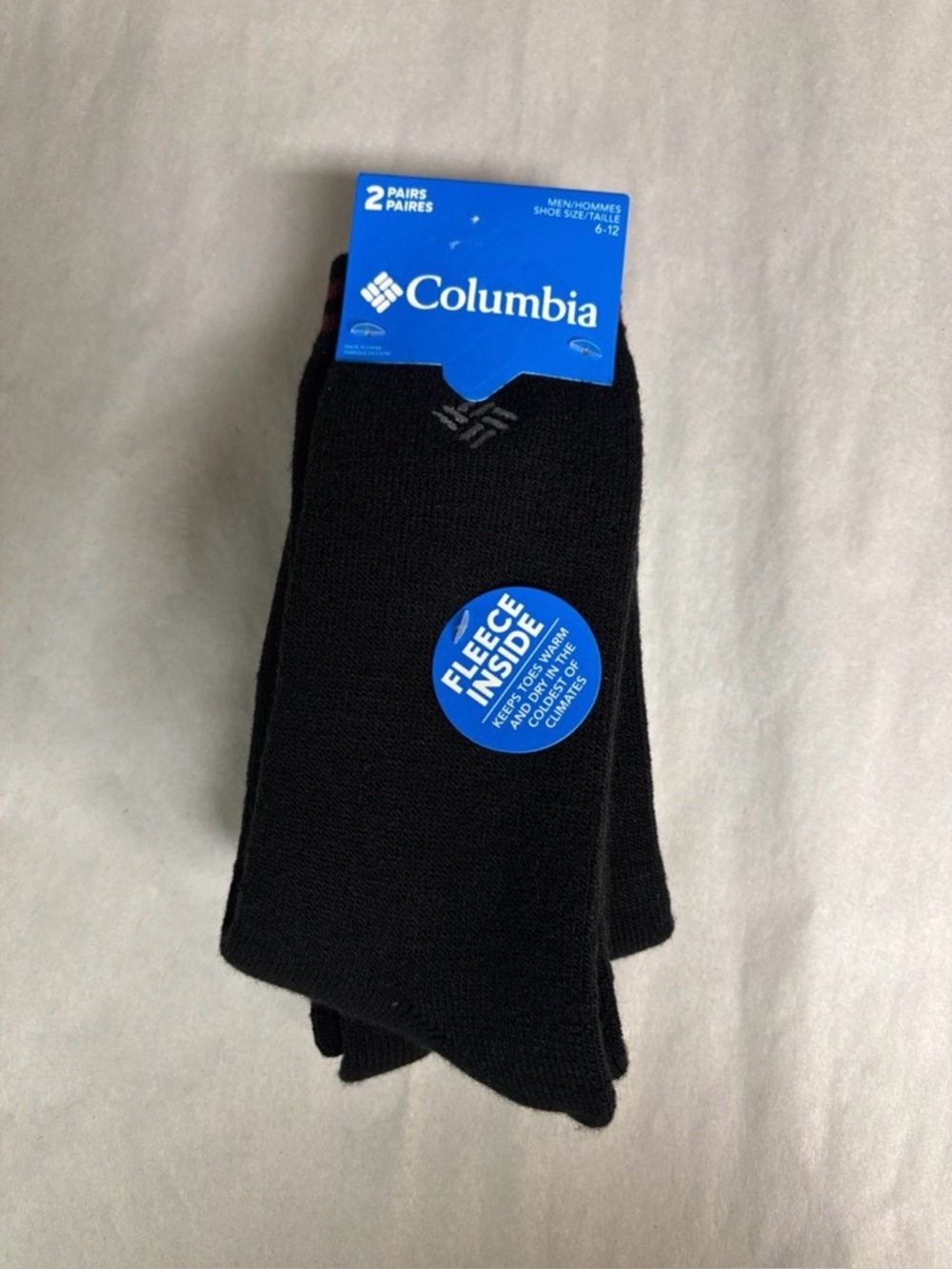 New Columbia Socks Men’s 2 Pair Black Warm Fleece Socks Activewear Casual Active